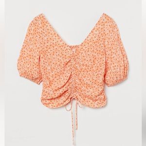 H&M Drawstring Orange Floral Blouse